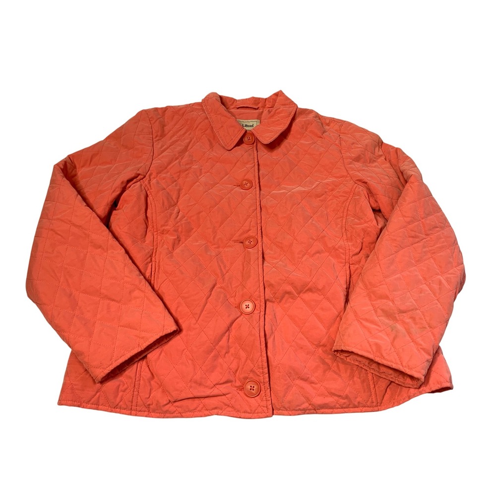 L.L. Bean Quilted Button down ‎ light weight Jacket  Coral Pink Women's M Petite